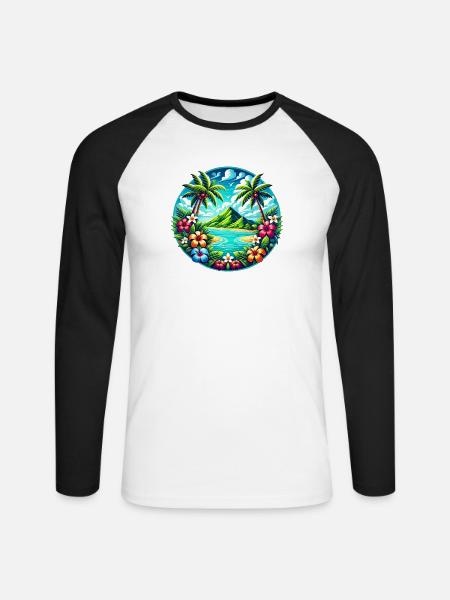 Caribbean Island Logo - Unisex Long Sleeve Baseball T-Shirt - white/black
