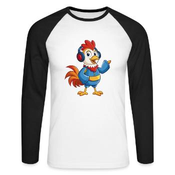 Hahn Lustige Zeichentrickfigur Kopfhörer Musik - Unisex Baseballshirt langarm - Weiß/Schwarz - Vorne - Nik (191cm)