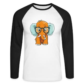 Elefant mit Brille Cartoon Kawaii Illustration - Unisex Baseballshirt langarm - Weiß/Schwarz - Vorne - Nik (191cm)