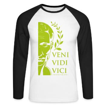 GRÜNER CAESAR - Unisex Baseballshirt langarm - Weiß/Schwarz - Vorne - Nik (191cm)