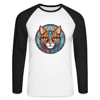 Pixie Bob Katze bunte Aquarell Haustier Illustration - Unisex Baseballshirt langarm - Weiß/Schwarz - Vorne - Nik (191cm)