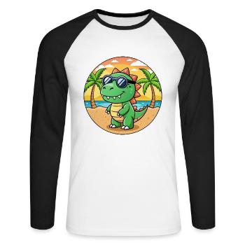 Dinosaurier Lustige Cartoon Sommer Strand Sonnenbrille - Unisex Baseballshirt langarm - Weiß/Schwarz - Vorne - Nik (191cm)