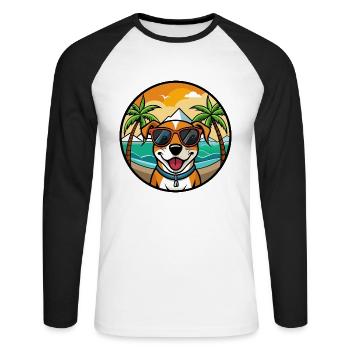 Mountain Cur Hund Rasse Cartoon Sonnenbrille Strand - Unisex Baseballshirt langarm - Weiß/Schwarz - Vorne - Nik (191cm)