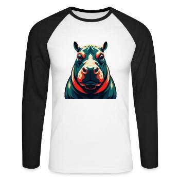 Nilpferd Cartoon Figur Buntes Haustier Tier - Unisex Baseballshirt langarm - Weiß/Schwarz - Vorne - Nik (191cm)
