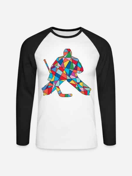 Eishockey Torwart Jungen Herren Eishockeyspieler - Unisex Baseballshirt langarm - Weiß/Schwarz