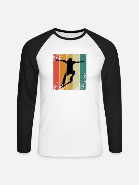 Retro-Skate-Silhouette auf farbigen Panels - Unisex Baseballshirt langarm - Weiß/Schwarz
