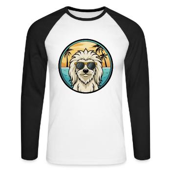Komondor Hunderasse Cartoon Sonnenbrille Strand - Unisex Baseballshirt langarm - Weiß/Schwarz - Vorne - Nik (191cm)