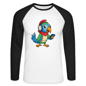 Parrot Funny Cartoon Character Headphone Music - Unisex Long Sleeve Baseball T-Shirt - white/black - Front - Nik (191cm)