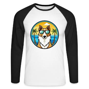 Smooth Collie Hunderasse Cartoon Sonnenbrille Strand - Unisex Baseballshirt langarm - Weiß/Schwarz - Vorne - Nik (191cm)