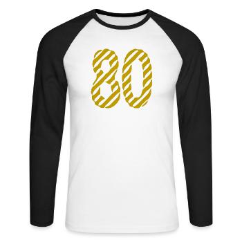 80. 80 JAHRE. 80-JÄHRIGES JUBILÄUM. 80. GEBURTSTAG. - Unisex Baseballshirt langarm - Weiß/Schwarz - Vorne - Nik (191cm)