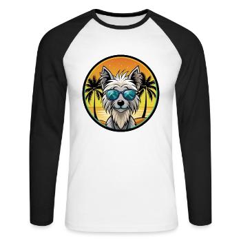 Chinese Crested Dog Breed Cartoon Sunglasses Beach - Unisex Long Sleeve Baseball T-Shirt - white/black - Front - Nik (191cm)