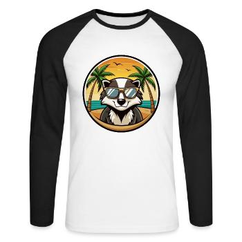 Dachs Lustige Cartoon Sommer Strand Sonnenbrille Cool - Unisex Baseballshirt langarm - Weiß/Schwarz - Vorne - Nik (191cm)