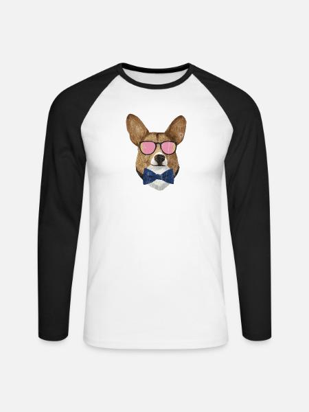 Corgi Hipster - Unisex Baseballshirt langarm - Weiß/Schwarz