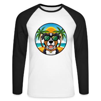 Grand Bouvier Suisse Race Cartoon Beach - T-shirt baseball manches longues Homme - blanc/noir - Devant - Nik (191cm)