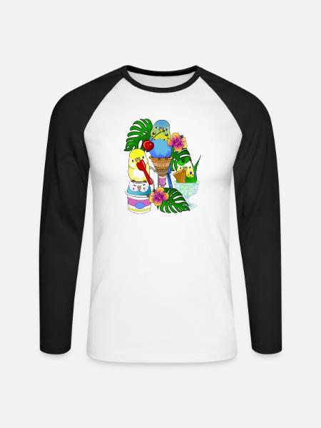 Wellensittich Eis Eiscreme - Unisex Baseballshirt langarm - Weiß/Schwarz