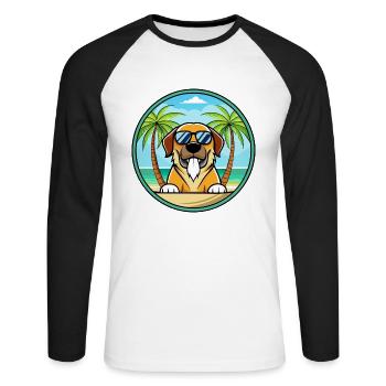 Spanische Dogge Hund Rasse Cartoon Sonnenbrille Strand - Unisex Baseballshirt langarm - Weiß/Schwarz - Vorne - Nik (191cm)