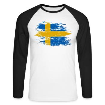 Drapeau de la Suède utilisé - T-shirt baseball manches longues Homme - blanc/noir - Devant - Nik (191cm)