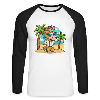 Cheval Drôle Dessin Animé Plage Été Lunettes de soleil - T-shirt baseball manches longues Homme - blanc/noir - Devant - Nik (191cm)
