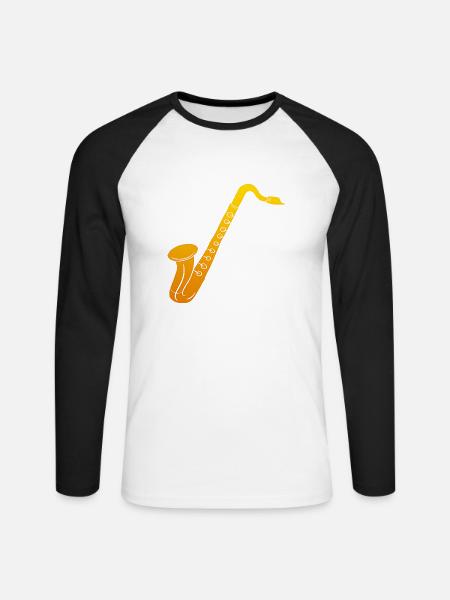 Saxofon - Unisex Baseballshirt langarm - Weiß/Schwarz
