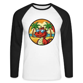 Dragon Funny Cartoon Lunettes de soleil de plage d’été cool - T-shirt baseball manches longues Homme - blanc/noir - Devant - Nik (191cm)