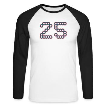 25. 25 ANS. 25e ANNIVERSAIRE. ANNIVERSAIRE 25 ANS. - T-shirt baseball manches longues Homme - blanc/noir - Devant - Nik (191cm)
