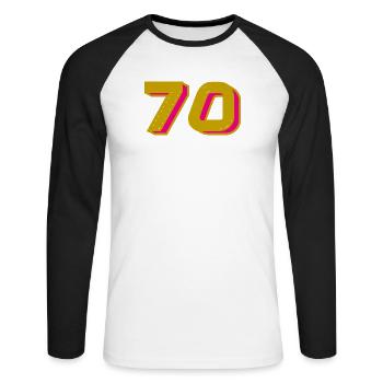 70. 70 YEARS. 70TH ANNIVERSARY. 70TH ANNIVERSARY. - Unisex Long Sleeve Baseball T-Shirt - white/black - Front - Nik (191cm)