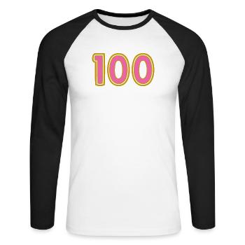 100. 100 ANS. 100e ANNIVERSAIRE. ANNIVERSAIRE 100 - T-shirt baseball manches longues Homme - blanc/noir - Devant - Nik (191cm)