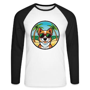 Portugiesisch Podengo Pequeno Hunderasse Cartoon Strand - Unisex Baseballshirt langarm - Weiß/Schwarz - Vorne - Nik (191cm)