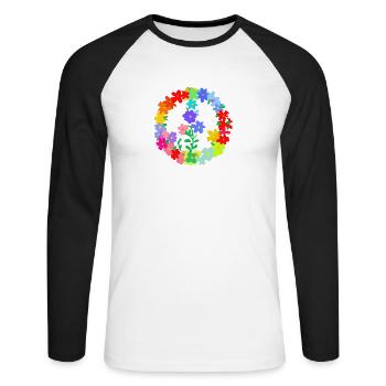 Hippi Blumenkranz Frieden und Liebe - Unisex Baseballshirt langarm - Weiß/Schwarz - Vorne - Nik (191cm)