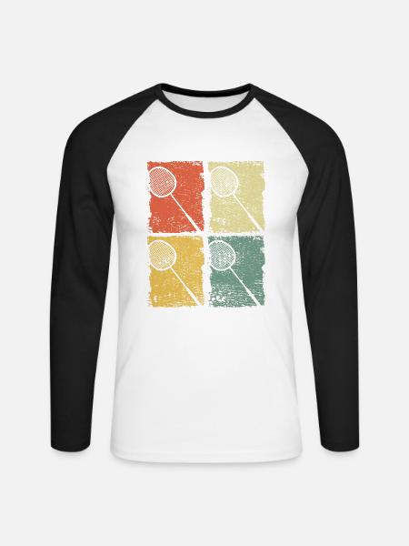 Badmintonschläger Badminton Retro - Unisex Baseballshirt langarm - Weiß/Schwarz