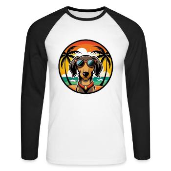 Teckel de Westphalie Race De Chien Dessin Animé Plage - T-shirt baseball manches longues Homme - blanc/noir - Devant - Nik (191cm)