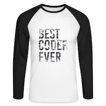 Best Coder Ever Coding - Unisex Baseballshirt langarm - Weiß/Schwarz - Vorne - Nik (191cm)