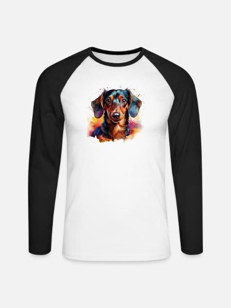Dackel - Unisex Baseballshirt langarm - Weiß/Schwarz