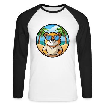 Cochon d’Inde Drôle Dessin Animé Plage Été Lunettes de soleil - T-shirt baseball manches longues Homme - blanc/noir - Devant - Nik (191cm)