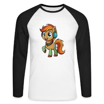 Pony Lustige Zeichentrickfigur Kopfhörer Musik - Unisex Baseballshirt langarm - Weiß/Schwarz - Vorne - Nik (191cm)