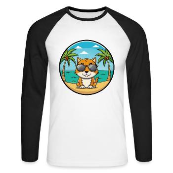 Zypern Katzenrasse Cartoon Sonnenbrille Strand - Unisex Baseballshirt langarm - Weiß/Schwarz - Vorne - Nik (191cm)