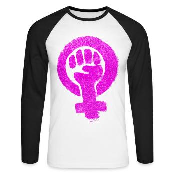 Féministe Emancipation Féministe Féminisme Égalité - T-shirt baseball manches longues Homme - blanc/noir - Devant - Nik (191cm)
