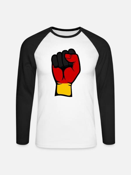 Deutschland Flagge Faust - Unisex Baseballshirt langarm - Weiß/Schwarz