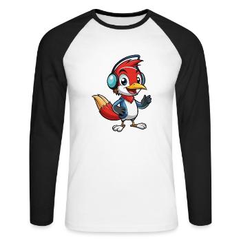 Woodpecker Lustige Zeichentrickfigur Kopfhörermusik - Unisex Baseballshirt langarm - Weiß/Schwarz - Vorne - Nik (191cm)