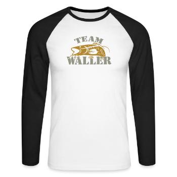 Team Waller - Wels fischen - Unisex Baseballshirt langarm - Weiß/Schwarz - Vorne - Nik (191cm)
