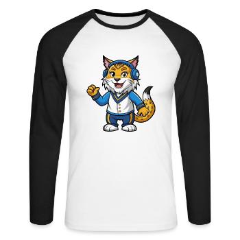 Luchs Lustige Zeichentrickfigur Kopfhörermusik - Unisex Baseballshirt langarm - Weiß/Schwarz - Vorne - Nik (191cm)