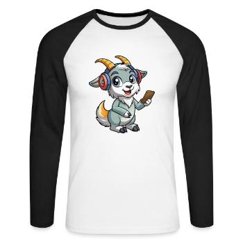 Ziege Lustige Zeichentrickfigur Kopfhörer Musik - Unisex Baseballshirt langarm - Weiß/Schwarz - Vorne - Nik (191cm)