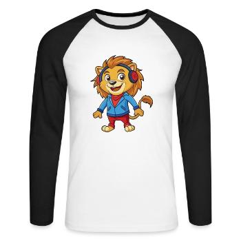 Löwe Lustige Zeichentrickfigur Kopfhörer Musik - Unisex Baseballshirt langarm - Weiß/Schwarz - Vorne - Nik (191cm)