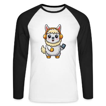 Alpaca Funny Cartoon Character Headphone Music - Unisex Long Sleeve Baseball T-Shirt - white/black - Front - Nik (191cm)
