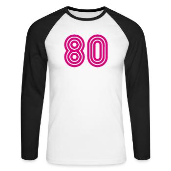 80. 80 JAHRE. 80-JÄHRIGES JUBILÄUM. 80. GEBURTSTAG. - Unisex Baseballshirt langarm - Weiß/Schwarz - Vorne - Nik (191cm)