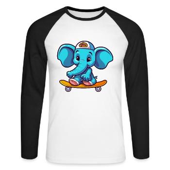Lustiger Elefant Kawaii Cartoon spielt Skateboard - Unisex Baseballshirt langarm - Weiß/Schwarz - Vorne - Nik (191cm)