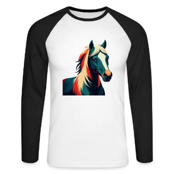 Pony Cartoon Figur Buntes Haustier Tier - Unisex Baseballshirt langarm - Weiß/Schwarz - Vorne - Nik (191cm)