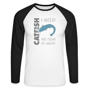 Combat de pêche au poisson-chat avec le poisson-chat fort - T-shirt baseball manches longues Homme - blanc/noir - Devant - Nik (191cm)