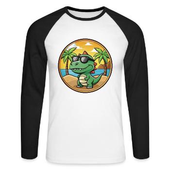 Dinosaurier Lustige Cartoon Sommer Strand Sonnenbrille - Unisex Baseballshirt langarm - Weiß/Schwarz - Vorne - Nik (191cm)