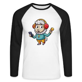 Schaf Lustige Zeichentrickfigur Kopfhörer Musik - Unisex Baseballshirt langarm - Weiß/Schwarz - Vorne - Nik (191cm)